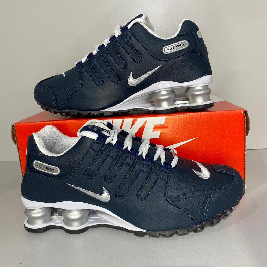 nike shox azul marinho e prata