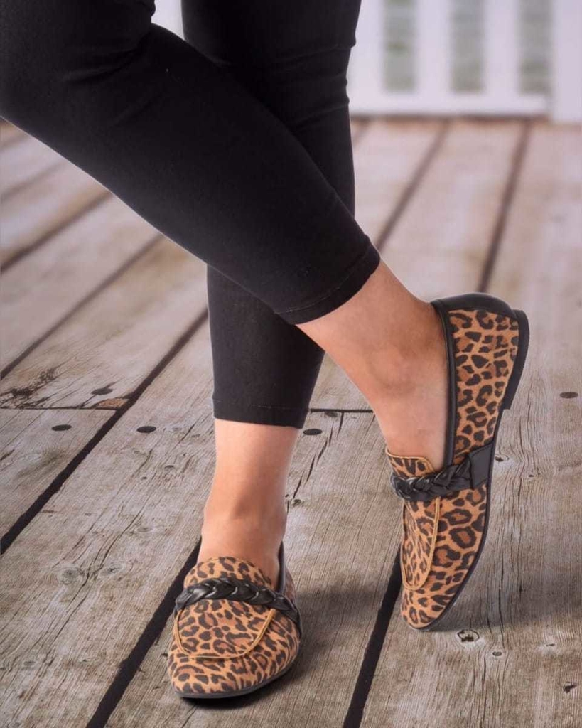 Mocasines Nika de cuero forrados en cuero, color animal print