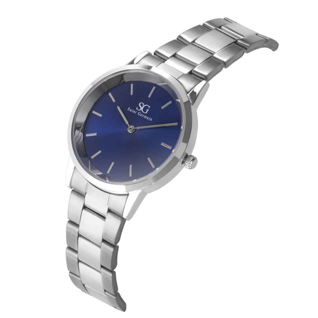 Relógio Feminino Pulseira Prata Fundo Azul Belmont Blue Silver 32mm