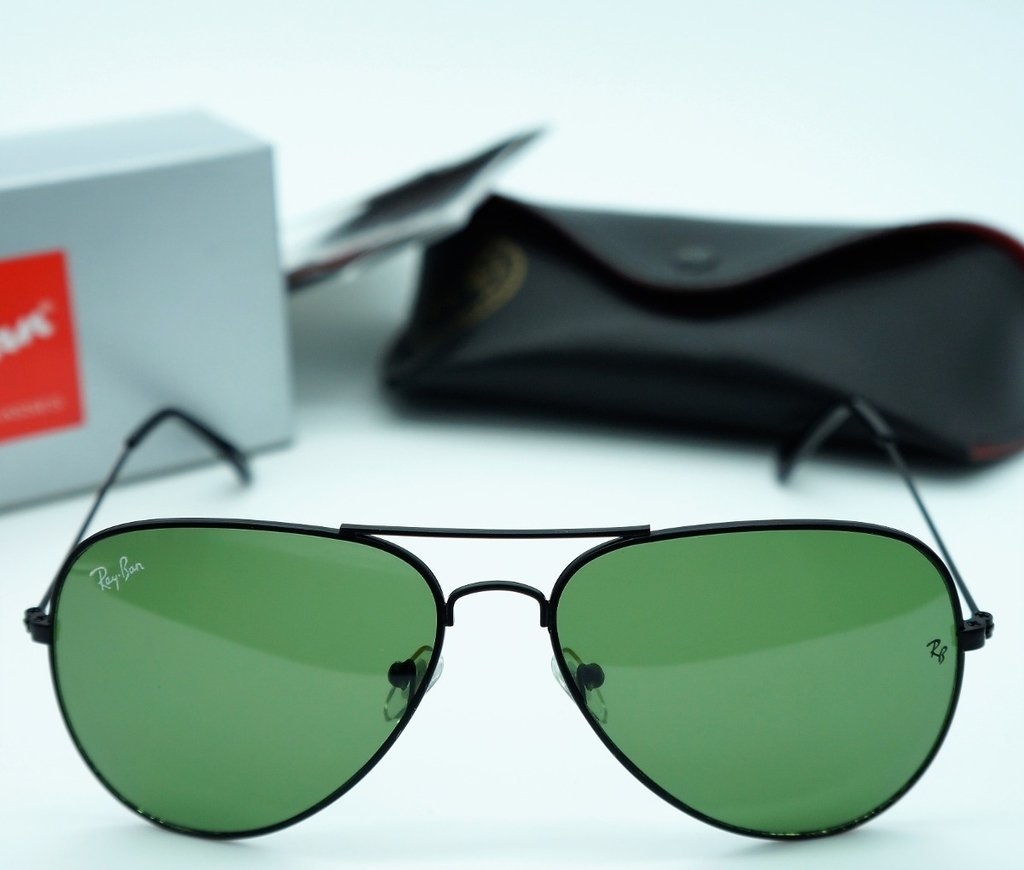 Óculos de Sol Ray-Ban Aviador Armação Preto Lentes Verdes