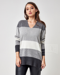 4336-R / Sweater Combinado Escote V