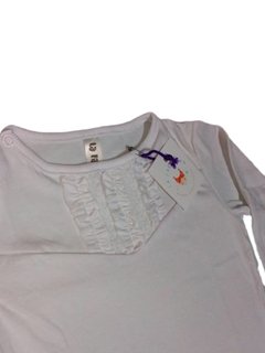 Body manga larga de algodón blanco con voladitos - talle 12 meses - comprar online
