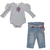 Conjunto Infantil Body com Organza e Calça Jeans
