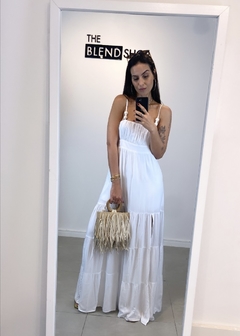 Vestido Longo Viscose Esfera Alça Fenda Maria Branco - comprar online