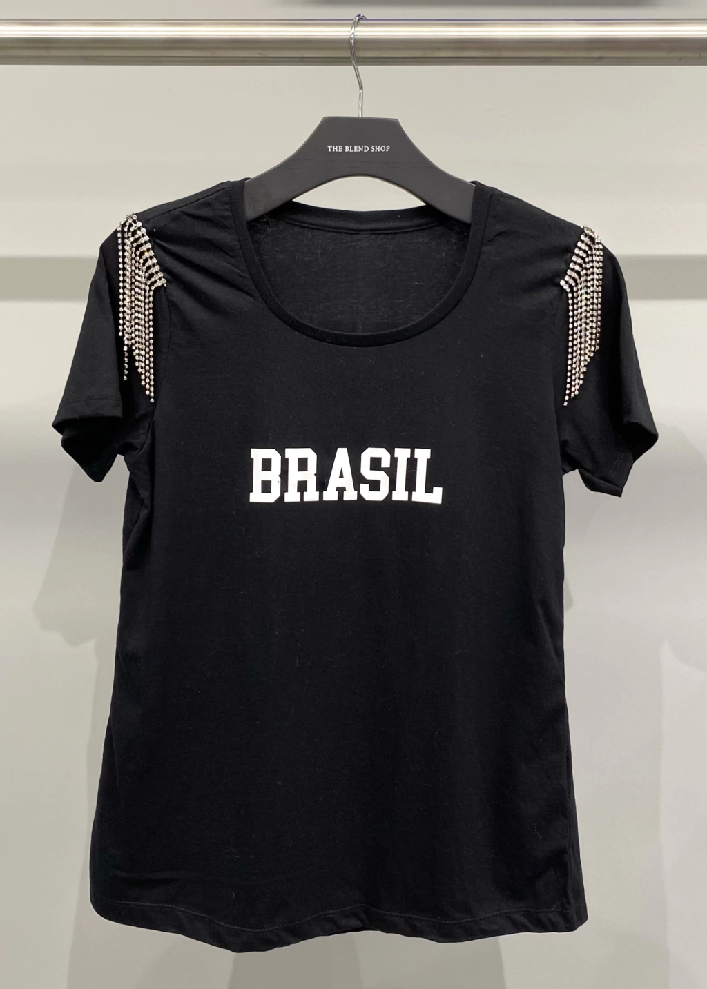 Blusa Camiseta Feminina Personalizada Strass Copa 22 Brasil Preta