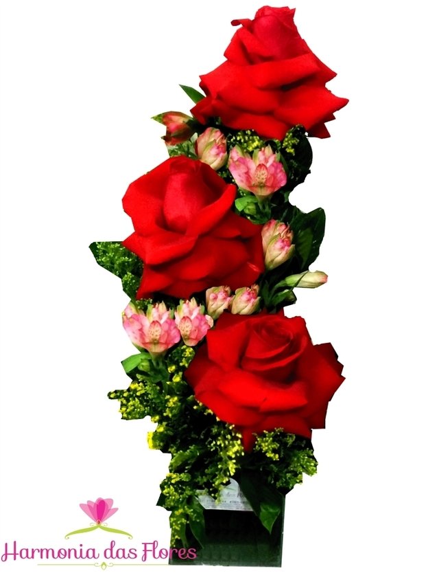Arranjo Floral de Rosas Vermelhas e Rosa Pink