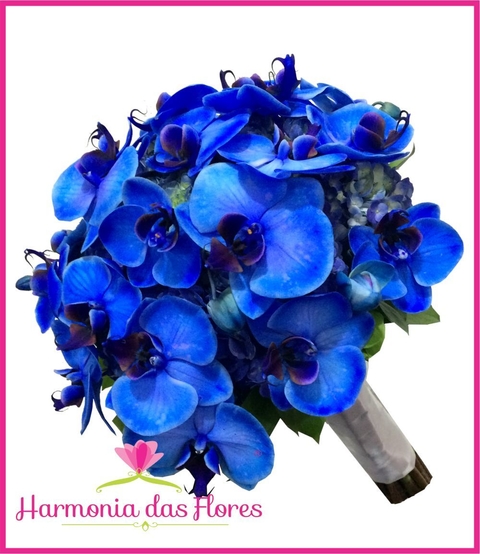 Buquê de Noiva de Hortênsias e Orquídeas Phalaenopsis Azuis