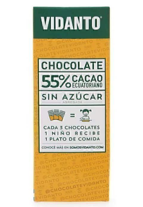 Vidanto Chocolate 55% Cacao Sin Azucar 58gr