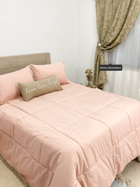Acolchado Tusor Queen con fundas de almohadones | Rosa viejo
