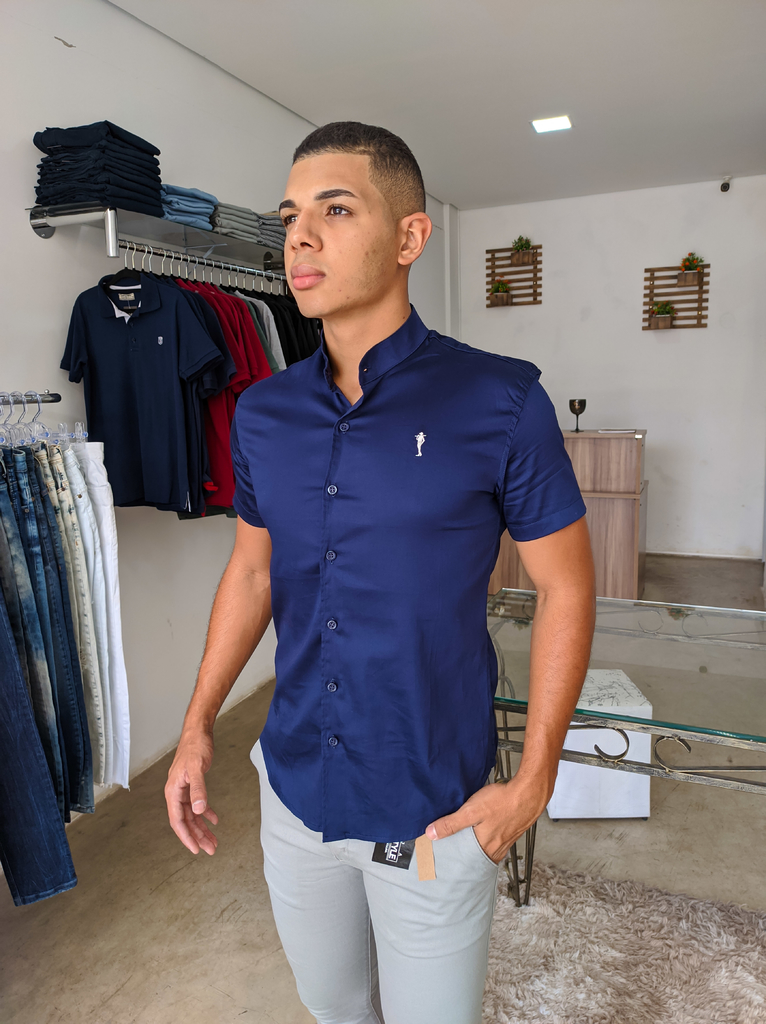 camisa social gola padre manga curta