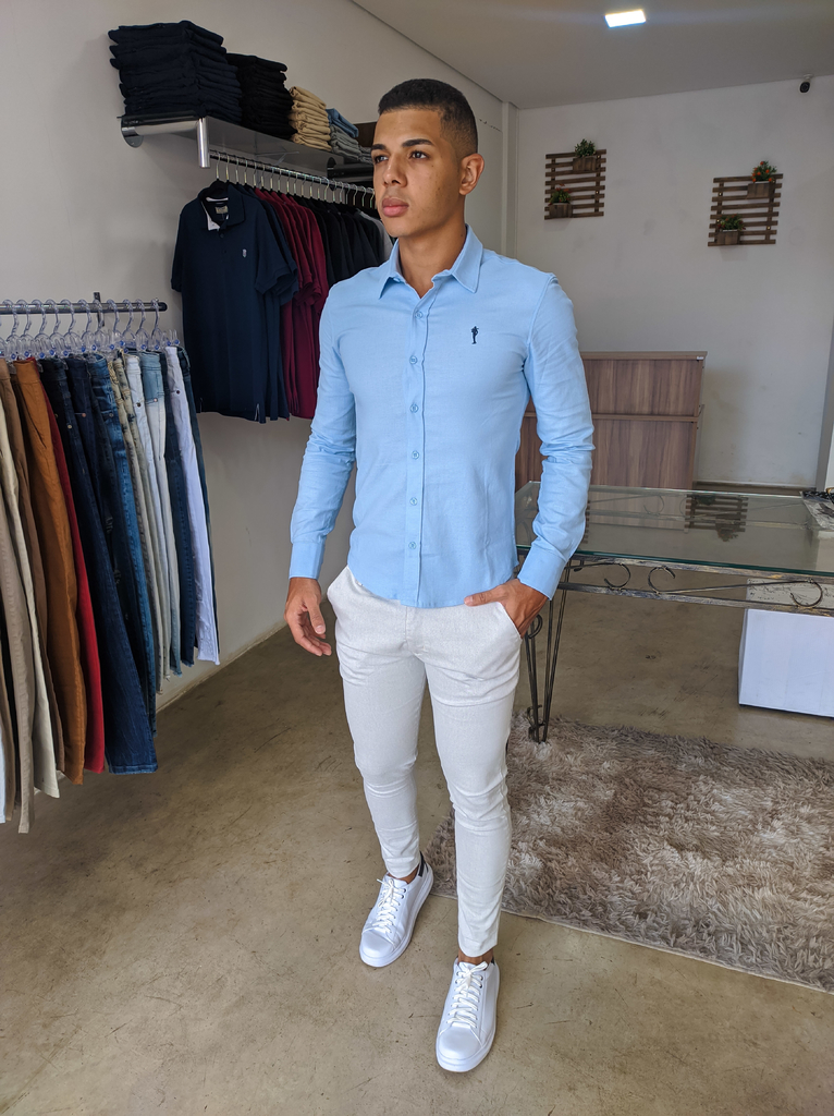 camisa social masculina azul bebe
