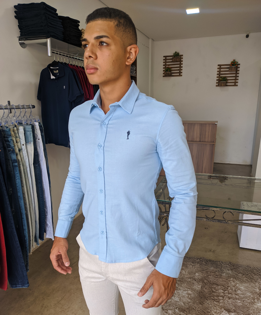camisa social masculina azul bebe