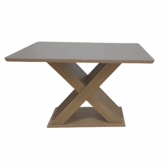 mesa rectangular de 120x80cm con tapa de vidrio de 3mm de espesor estructura de MDP 18mm color simil madera freijo 