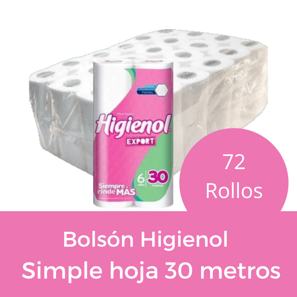 BOLSON PAPEL HIGIENICO HIGIENOL EXPORT X 72 ROLLOS DE 30MTS (packs x 6  rollos)