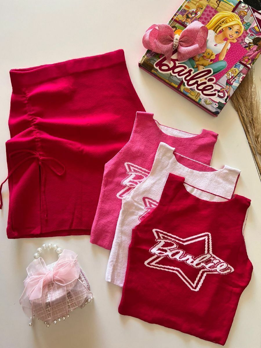 Roupa Barbie conjunto shorts cropped de croche