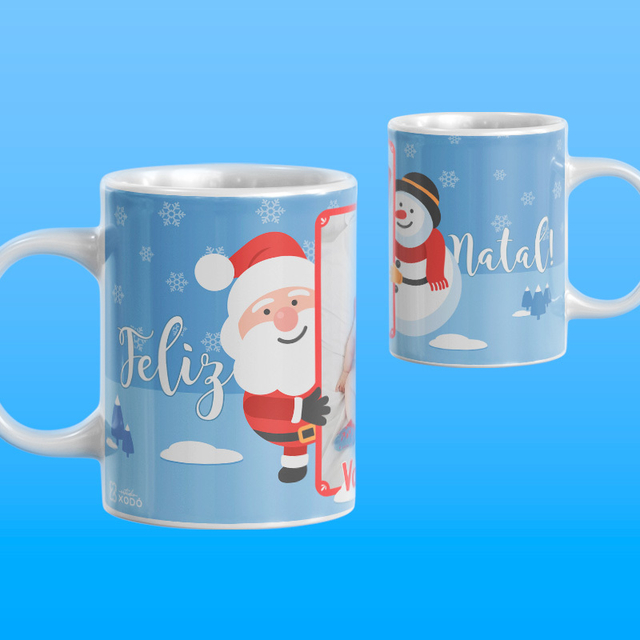 Caneca Personalizada Feliz Natal Azul Neve com Foto Caneca Personalizada Feliz Natal Azul Neve com Foto