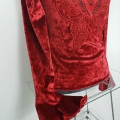 blusa feminina em veludo com manga flare vermelha - comprar online