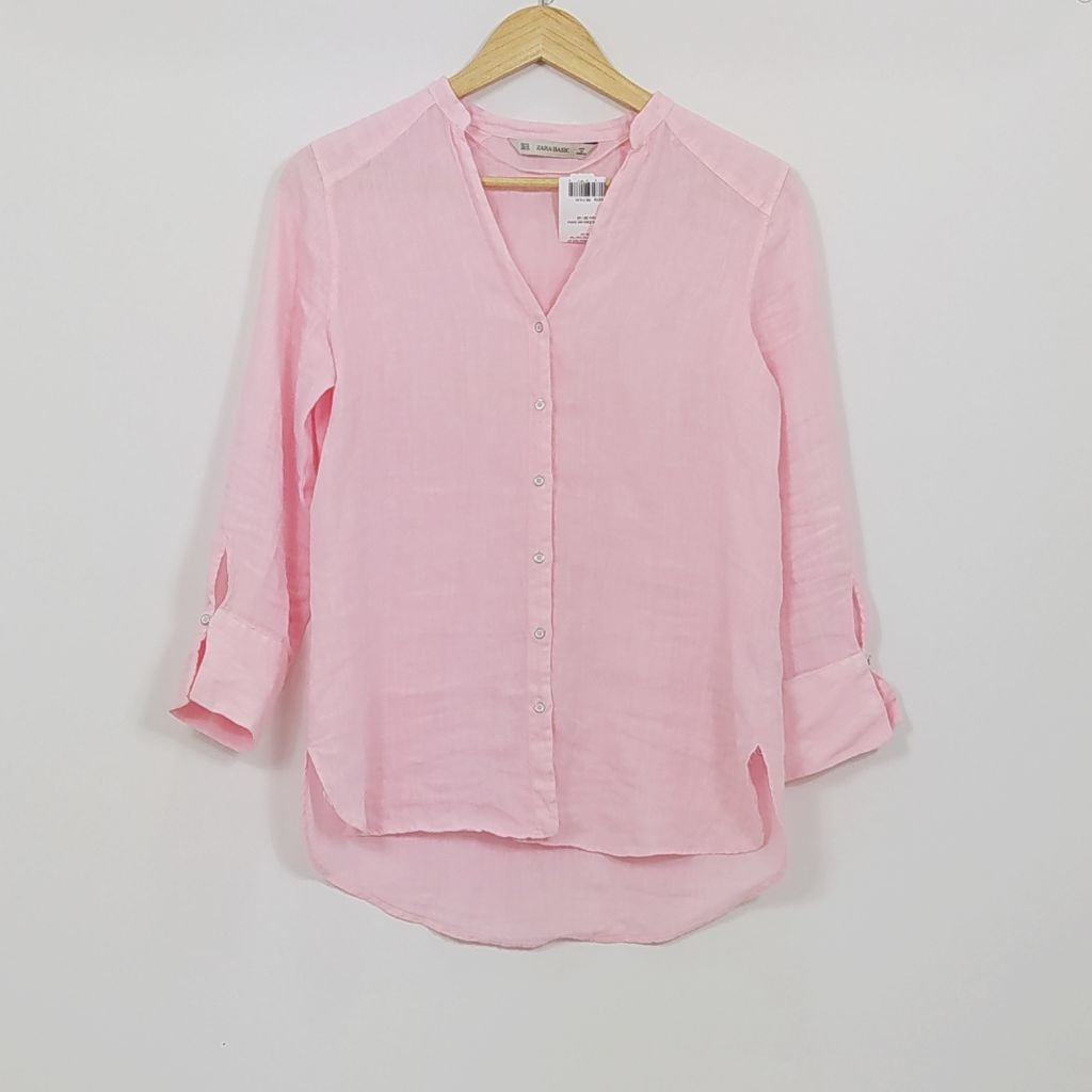 Camisa Zara em linho rosa Tam 38 / 40