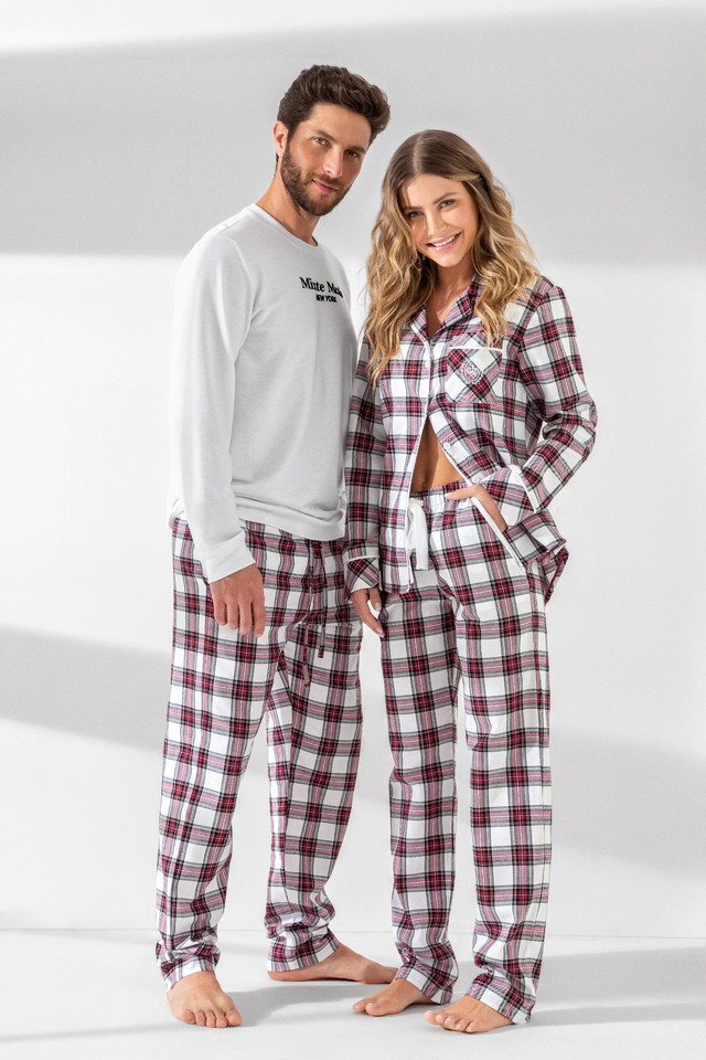 Pijama Masculino Manga Longa e Calça Xadrez Flanela Mixte 1014 - 21039
