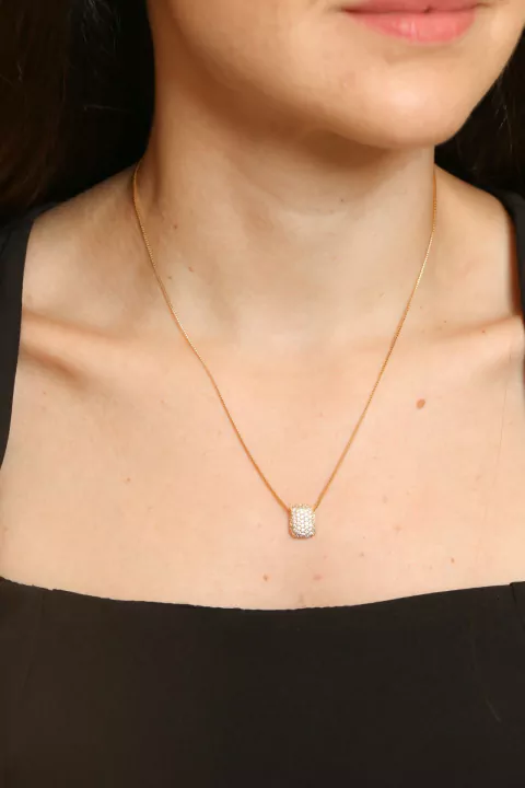 GARGANTILHA PINGENTE ALMOFADA ZIRCONIA CRAVEJADA DOURADA