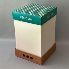 Pack x 6 u FELIZ 05 - DRIP BOX 40 - FELIZ DIA - CORAZONES ACQUA (25x25x40 cm)
