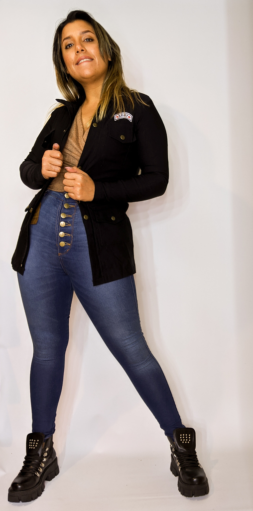 Pantalon Jeans para dama de tiro alto con botones