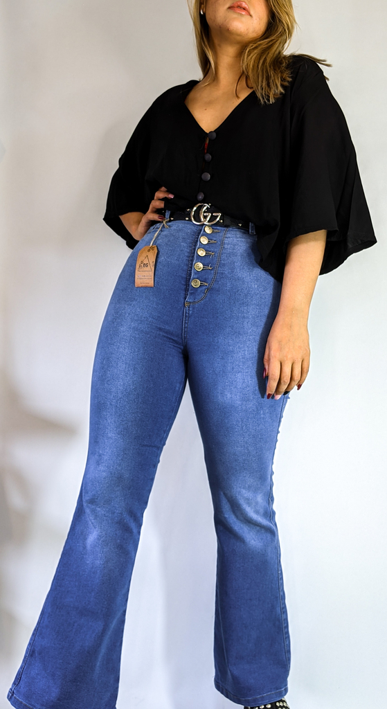 Jean Oxford azul súper tiro alto
