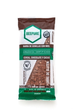 Barra De Cereal Orgánica Chocolate y Cacao Beepure 24g.
