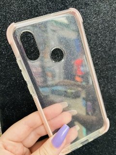 Case anti-impacto com glitter e borda rosa - Xiaomi Mi 8