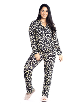 Pijama Americano Luiza calça e blusa Elefante Preto