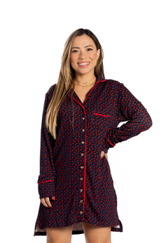 Pijama Chemise Feminino de botões Camisola