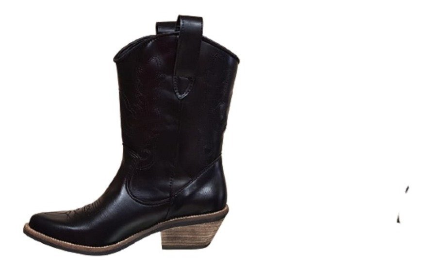 Bota Texana Dama Cuero Moda Taco Media Caña
