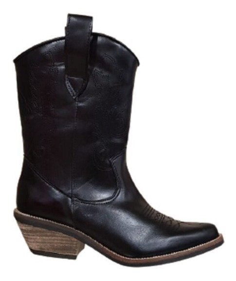 Bota Texana Dama Cuero Moda Taco Media Caña