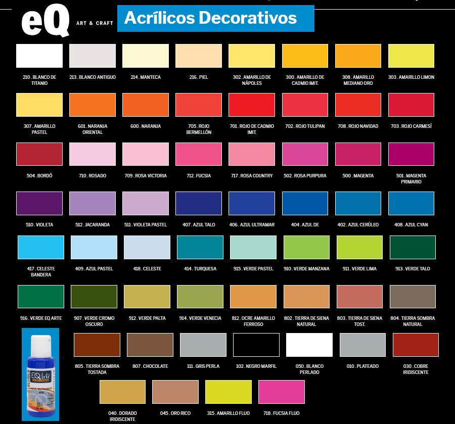 OFERTA EQ 12 ACRILICO G1 50 CC colores comunes. Carta de colores 2da. foto.  Enviar colores elegidos por whatsap.