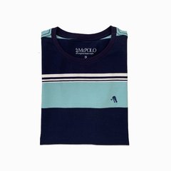 Camiseta listrada gola careca Azul 1600 - comprar online