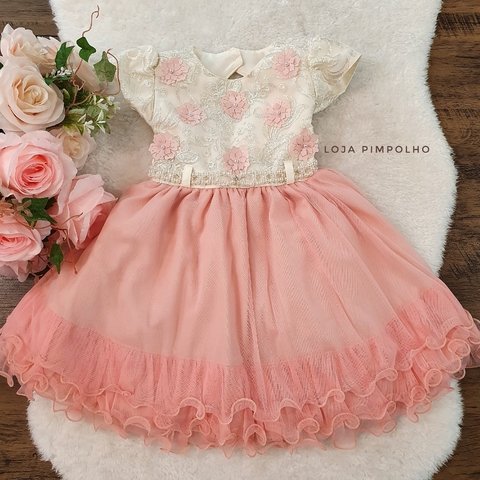 Vestido de festa off e Salmão - Loja Pimpolho