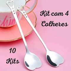 Kit 4 Colher de Cafe e Sobremea de Coração 10 Unidades/4