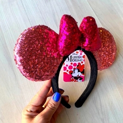 Tiara da Minnie Disney Rosa com Laço Vermelho/1