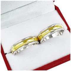 ALIANZAS DE PLATA 925 Y ORO 18K AMARILLO MODELO C5MD3 CON GRABADO DE CADA ALIANZA