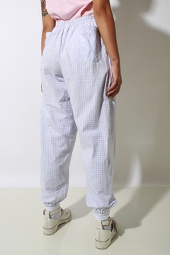 Calça xadrez pijama cintura alta punho   na internet