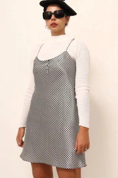 vestido cetim xadrez slip dress - Capichó Brechó
