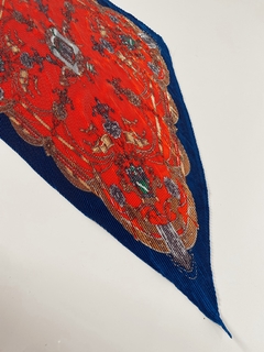 Lenço plissando estampa vintage azul com vermelho - loja online