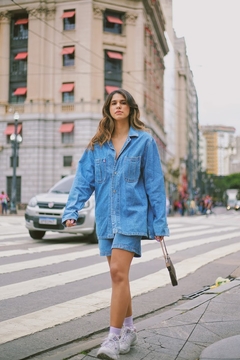 Imagem do Camisa jeans grossa industrial azul vintage  