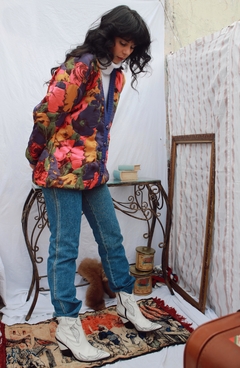 Jaqueta bomber acolchoada vintage estampada forrada det tricot