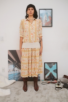 Conjunto blusa + saia estampado woodstock 70' vintage style - comprar online
