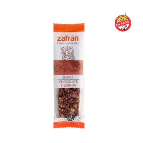 Barra de quinoa y chocolate, "Zafran" sin tacc, vegan