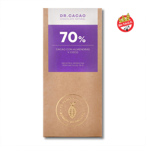 70% Puro cacao con almendras y coco "Dr Cacao"