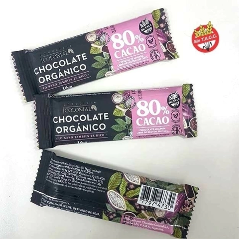 16 g Chocolate orgánico 80 % sin tacc "Colonial"