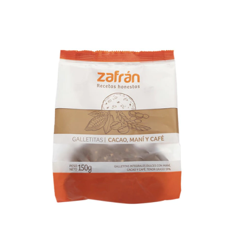 150 g Galletitas dulces integrales, maní, cacao y café "Zafran"