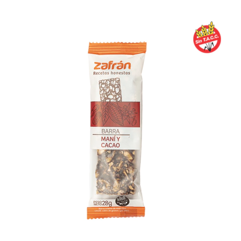 Barra de maní y cacao, "Zafran" sin tacc